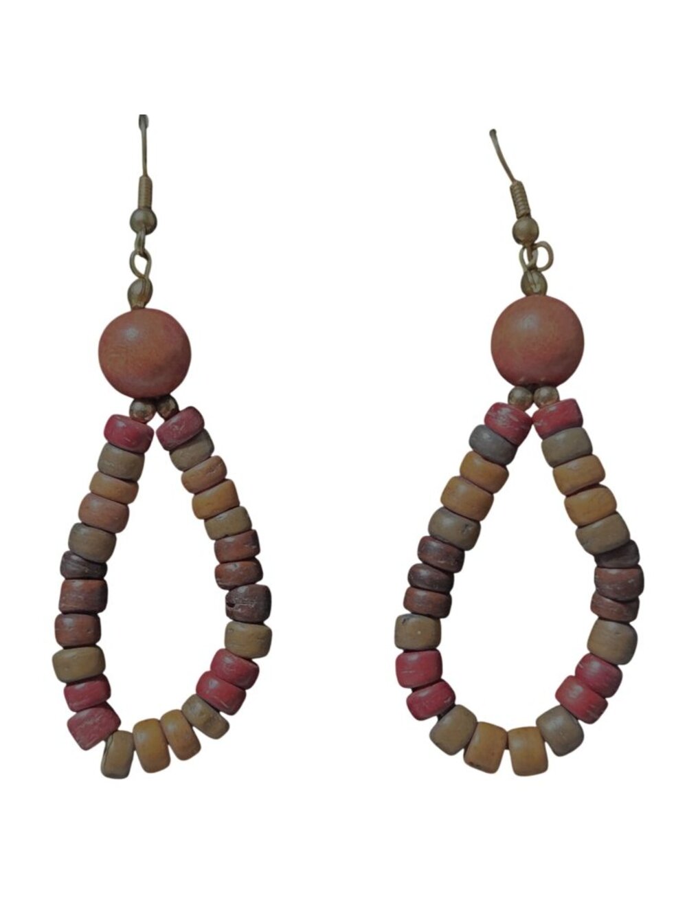 Boho Beaded Teardrop Dangle Earrings Earthy Tones Wooden Accents Fashion Jewelry